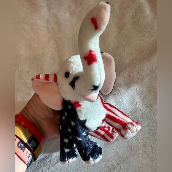 Vintage TY Beanie Babies Righty 2000 the Elephant Patriotic Election - Picture 1 of 7